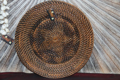 NEW Bali Woven Rattan Platter with Motif - Balinese Woven Rattan Wall Art 40cm