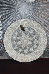 NEW Bali Woven Rattan Platter with Motif - Balinese Woven Rattan Wall Art 40cm