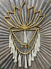 Balinese Hand Crafted Bamboo Lotus Wall Art w/Tassel & Bead Trim -Lotus Wall Art