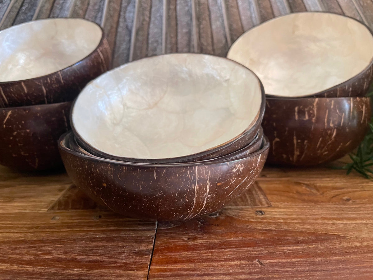 Balinese Hand Crafted Coconut Bowl w/Capiz Shell - Bali Acai Bowl