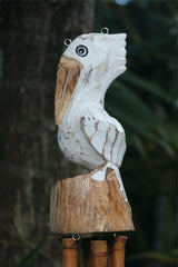 NEW Balinese Wood Carved Pelican / Bamboo Wind Chime