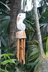 NEW Balinese Wood Carved Pelican / Bamboo Wind Chime