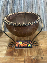 NEW Balinese Hand Crafted Coconut Bowl on Metal Legs - Bali Coconut Bowl