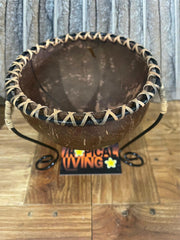 NEW Balinese Hand Crafted Coconut Bowl on Metal Legs - Bali Coconut Bowl