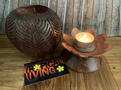 NEW Balinese Coconut T-Light Candle Holder - Bali Carved Coconut Candle Holder