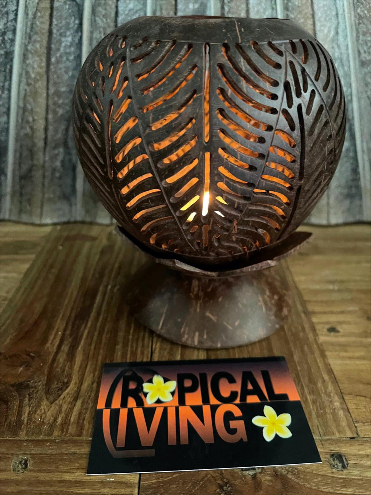 NEW Balinese Coconut T-Light Candle Holder - Bali Carved Coconut Candle Holder