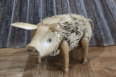 NEW Balinese Hand Crafted Bamboo Root Pig - Bali Hairy Pig - Bali pig sculpture