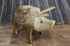 NEW Balinese Hand Crafted Bamboo Root Pig - Bali Hairy Pig - Bali pig sculpture