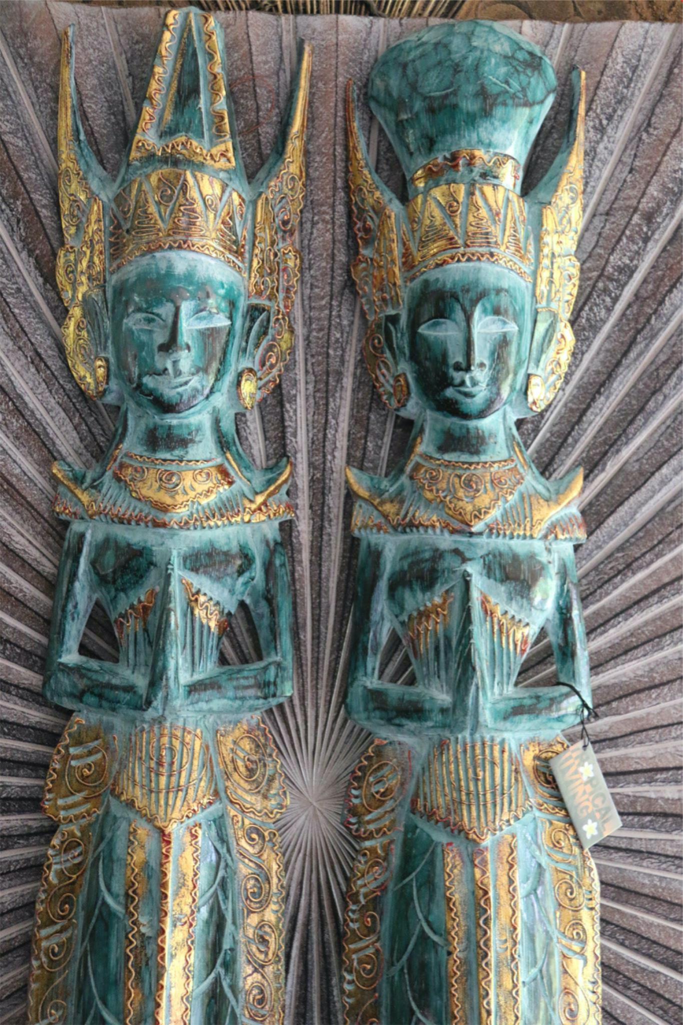 NEW Balinese Hindu Rama & Shinta Wood Carved Wall Sculptures - BALI Wall Art 1m