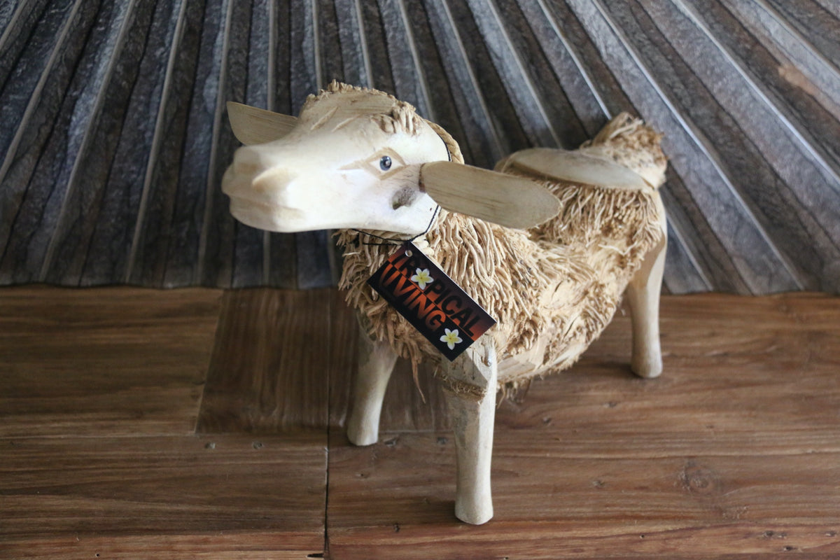 NEW Balinese Hand Crafted Bamboo Root Goat - Bali Hairy Goat sculpture M