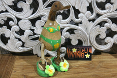 NEW Balinese Hand Carved Wooden Bikini Duck w/Frangipani Thongs - Bali Duck