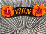 NEW Balinese Timber Hand Crafted Hibiscus WELCOME Sign - Bali Welcome Sign