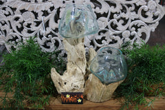 NEW Balinese Hand Blown Glass on Wood Bowl - Bali Glass on Wood Art ALL UNIQUE!!