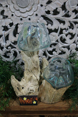 NEW Balinese Hand Blown Glass on Wood Bowl - Bali Glass on Wood Art ALL UNIQUE!!