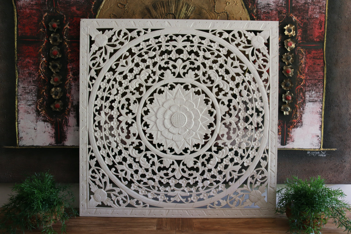 NEW Balinese Carved MDF/WOOD Framed MANDALA Wall Panel 1m x 1m Stunning Wall Art