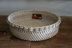 NEW Balinese Hand Woven Rattan w/Shell Trim Open Basket M