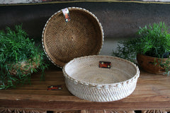 NEW Balinese Hand Woven Rattan w/Shell Trim Open Basket L