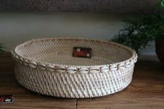 NEW Balinese Hand Woven Rattan w/Shell Trim Open Basket L