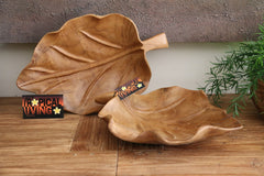 NEW Balinese Quality TEAK Wood Hand Crafted Leaf Platter - Carved Bali Platter