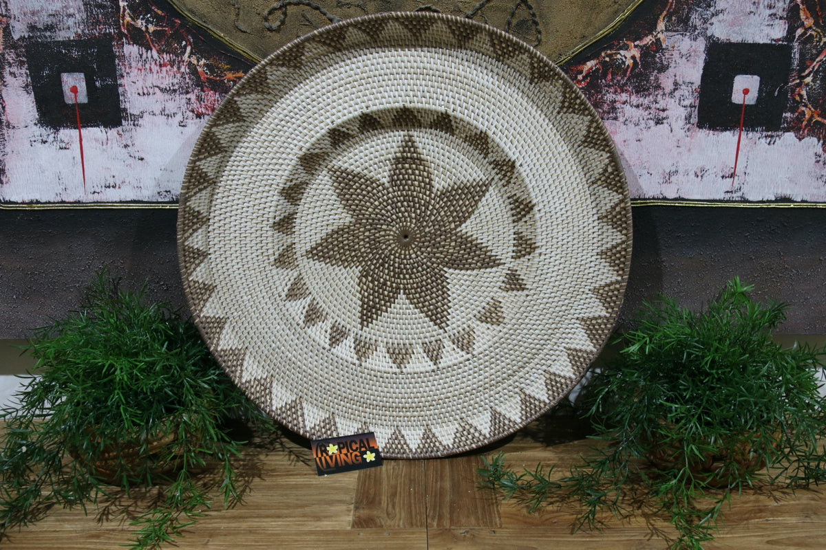 NEW Bali Woven Rattan Platter with Motif - Balinese Woven Rattan Wall Art 60cm