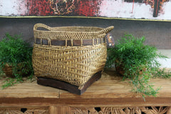 New Balinese Hand Woven Bamboo w/Rattan Trim Open Basket - Bali Basket