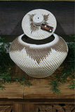 New Balinese Hand Woven Rattan Basket w/Lid & Motif - Bali Rattan Basket