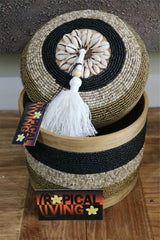 NEW Balinese Bamboo Fully Beaded w/shell trim Basket with Lid - LARGE