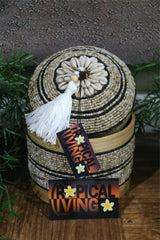 NEW Balinese Bamboo Fully Beaded w/shell trim Basket with Lid - MEDIUM