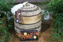 NEW Balinese Bamboo Fully Beaded w/shell trim Basket with Lid - MEDIUM