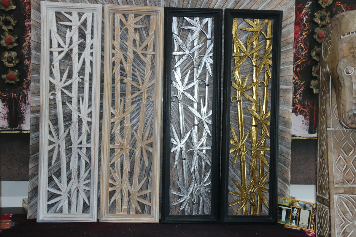 NEW Balinese Hand Carved Tropical/Bamboo Wall Panel 80x20cm