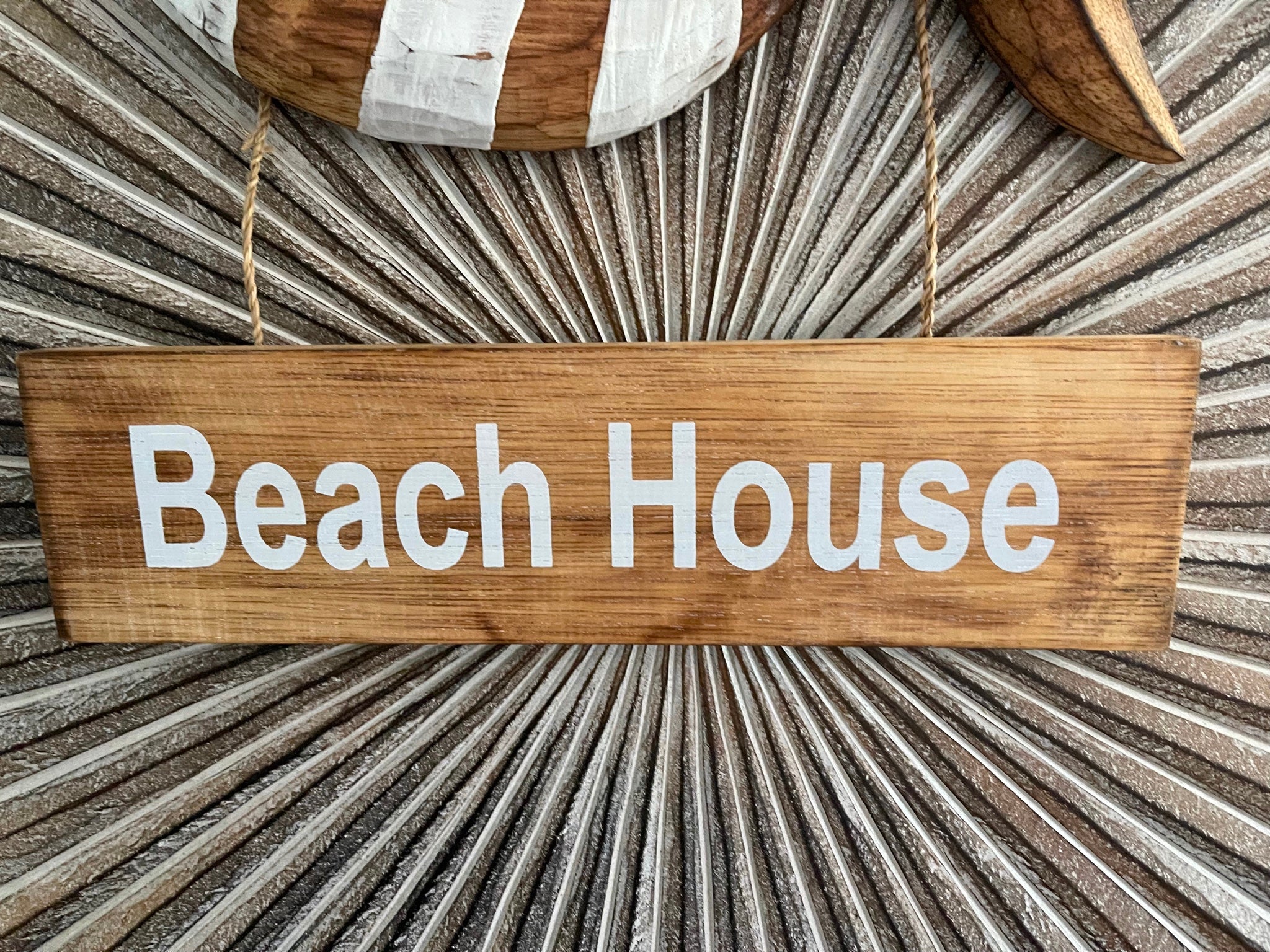 NEW Balinese Timber Fish BEACH HOUSE Sign - Bali Beach House Sign