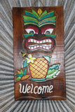NEW Hand Crafted & Carved TIKI WELCOME Sign - Tropical Island Bali Bar Sign
