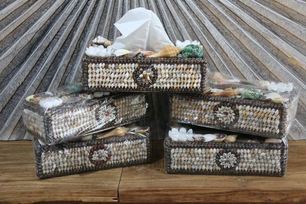 New Balinese Hand Crafted Shell Encrusted Tissue Holder - Shell Tissue Box