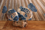 NEW Balinese Hand Carved 3 Wooden Fish on Natural Wood Sculpture - 4 Colours