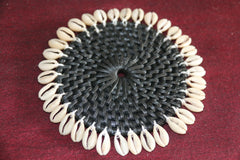 NEW Bali Woven Rattan Coasters w/Shell Trim - Balinese Coasters w/Shells 1 Pce