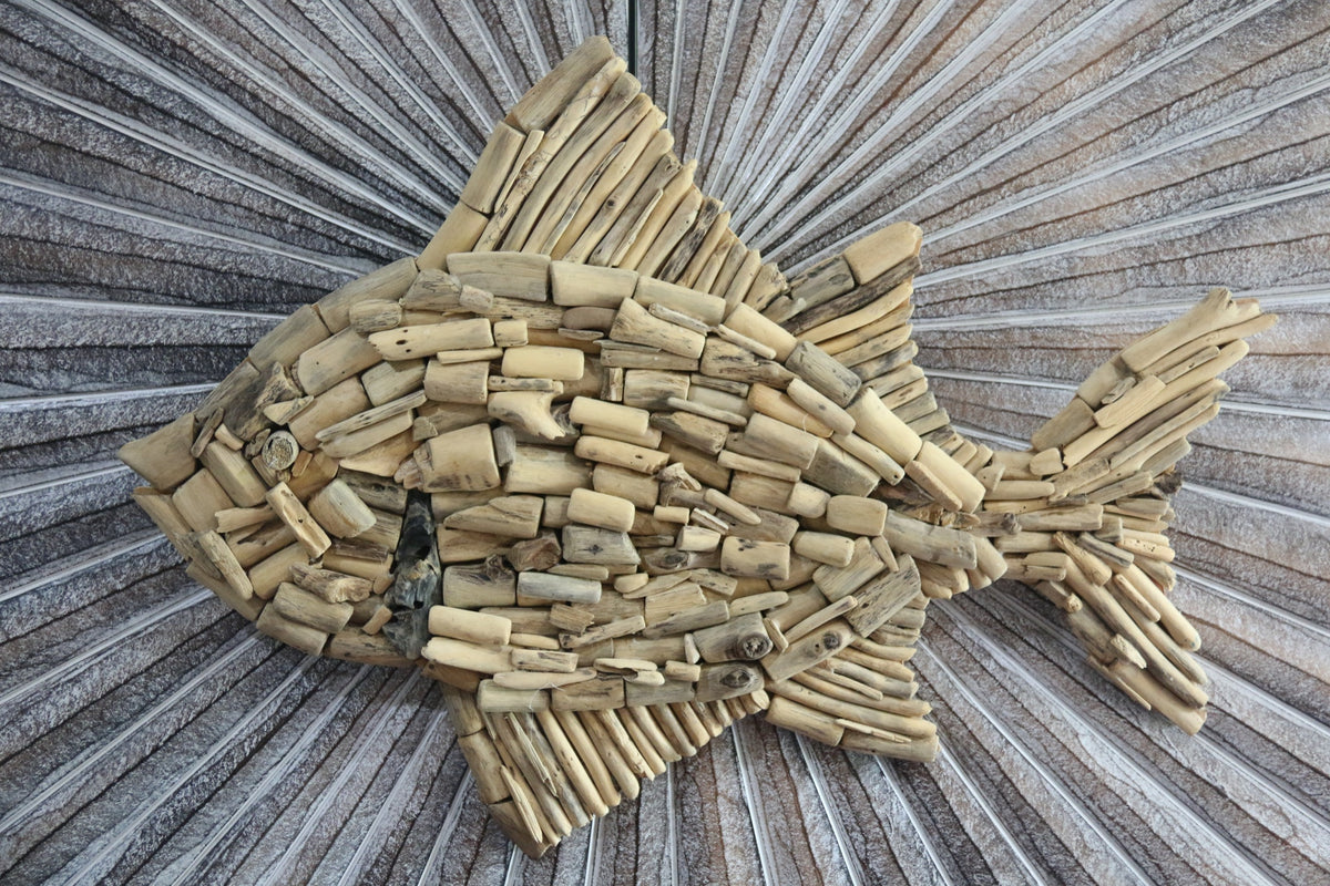 NEW Bali Handmade Driftwood Fish Wall Decor - Bali Nautical Wall Art