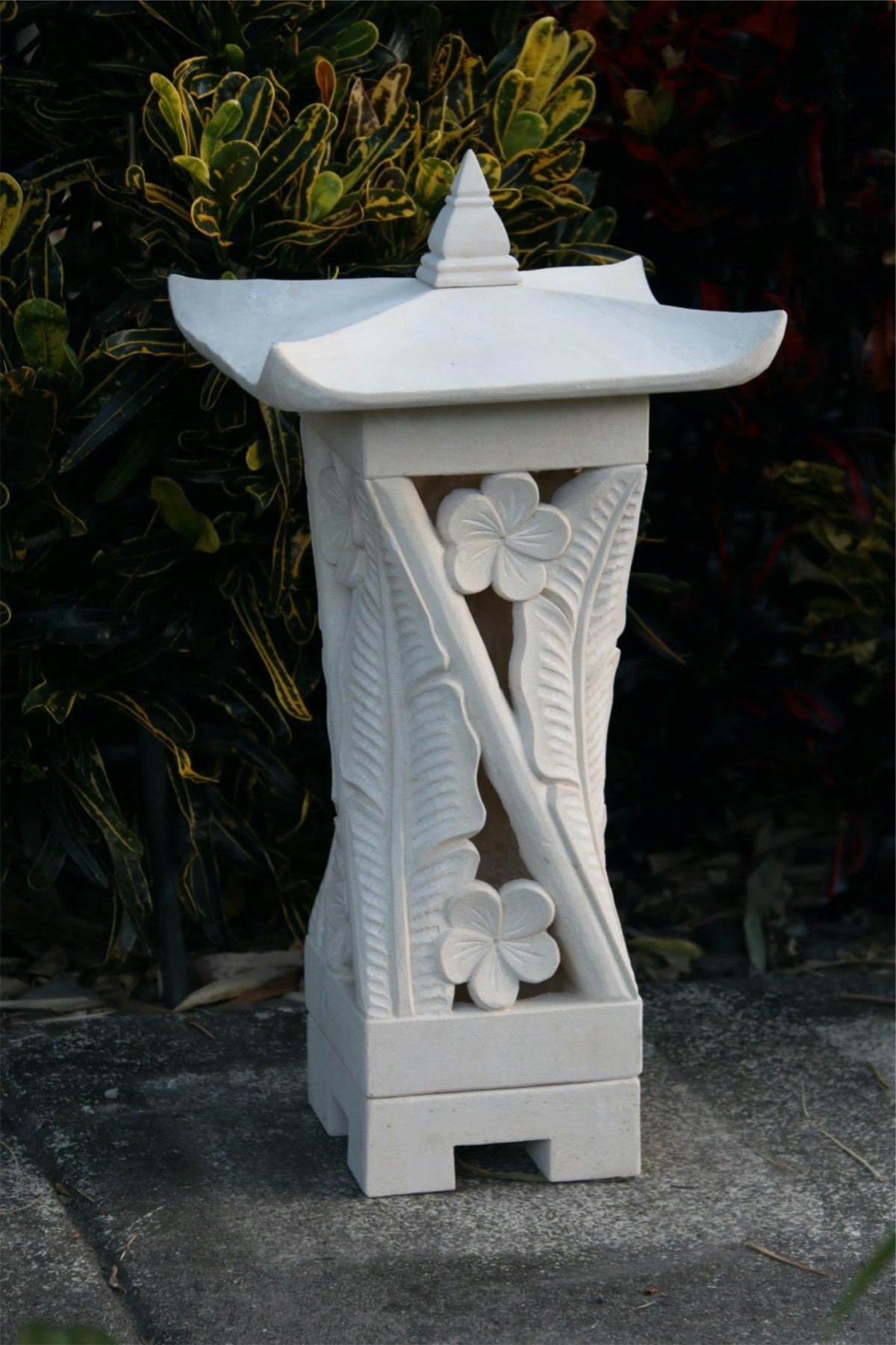 NEW Balinese Hand Carved Limestone Lantern - Bali Frangipani Garden Lantern 60cm