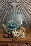 NEW Balinese Hand Blown Glass on Wood Bowl - Bali Glass on Wood Art ALL UNIQUE!!