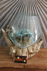 NEW Balinese Hand Blown Glass on Wood Bowl - Bali Glass on Wood Art ALL UNIQUE!!
