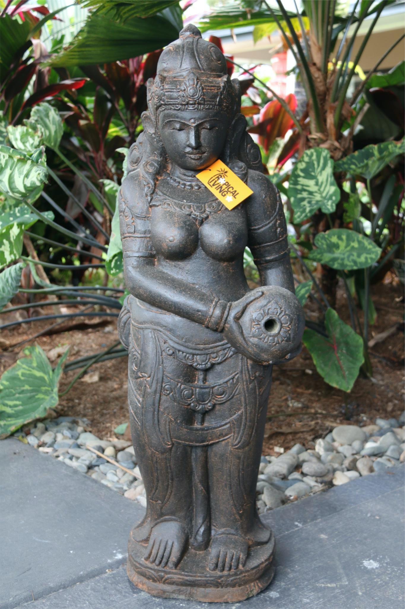 New Hand Carved Polished Greenstone Dewi Sri Water Feature / Statue - Bali Statu