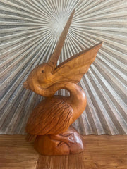 NEW Balinese Hand Carved & Crafted Suar Wood Pelican Sculpture AMAZING