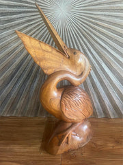 NEW Balinese Hand Carved & Crafted Suar Wood Pelican Sculpture AMAZING