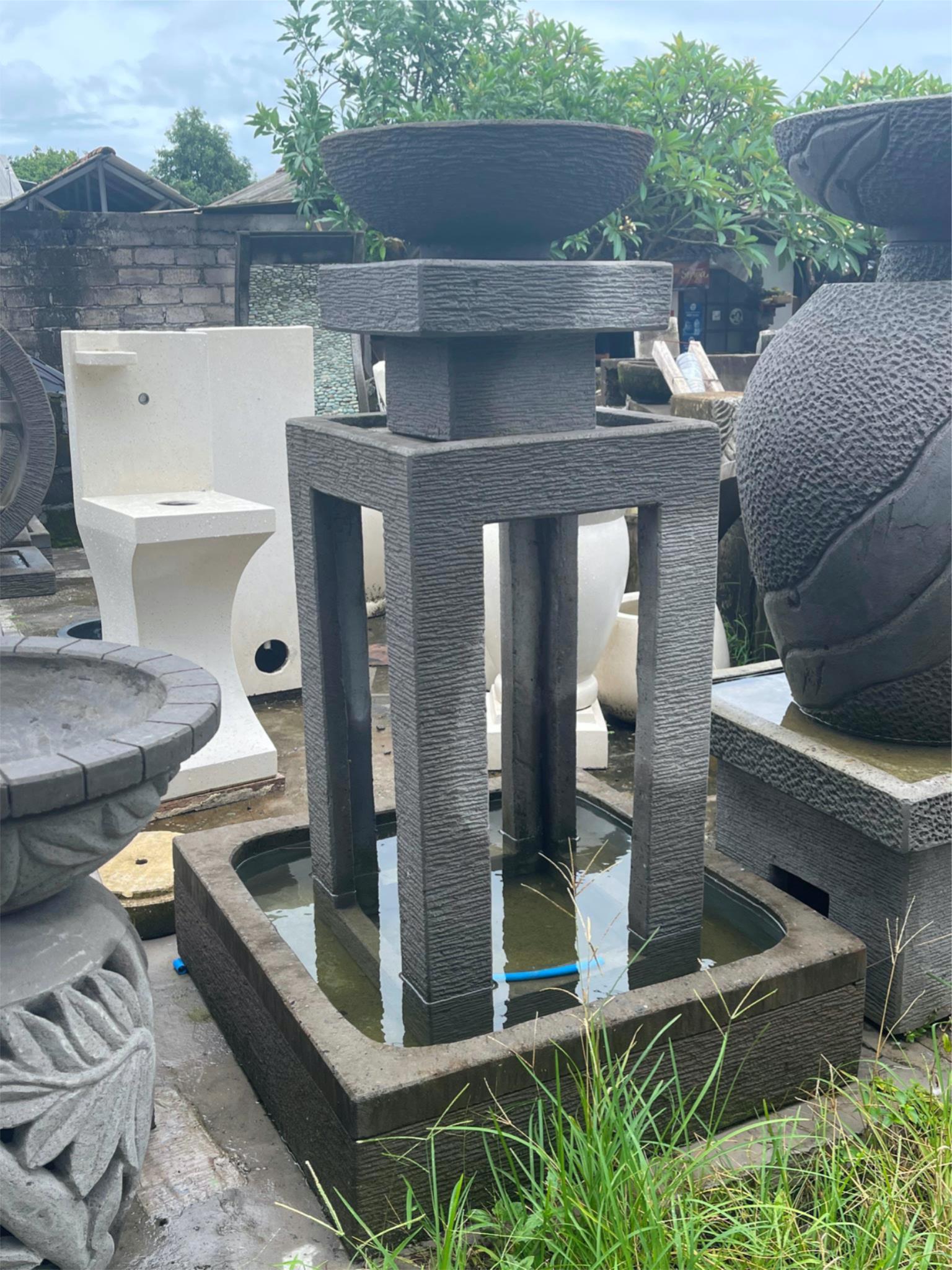 NEW Balinese Modern 4 Column Water Feature - Bali Water Feature - Bali Garden