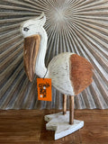 NEW Balinese Hand Carved Wood & Coconut Pelican Sculpture - Wooden Bali Pelican