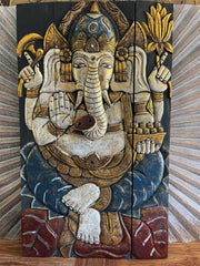 Balinese Hand Carved Wood Hinged 3D Ganesha Wall Panel - Bali Ganesh Wall Panel