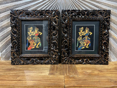 Balinese Traditional Painting w/Bali Carved Frame - Traditional Bali Painting