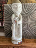 NEW Balinese Hand Carved Timber Primitive Thinker Statue / Sculpture - 1m tall