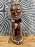 NEW Balinese Hand Carved Timber Primitive Thinker Statue / Sculpture - 60cm tall