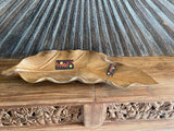 NEW Balinese Hand Carved Teak Wooden Leaf Platter - Bali Teak Wood Platter