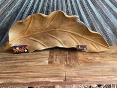 NEW Balinese Hand Carved Teak Wooden Leaf Platter - Bali Teak Wood Platter